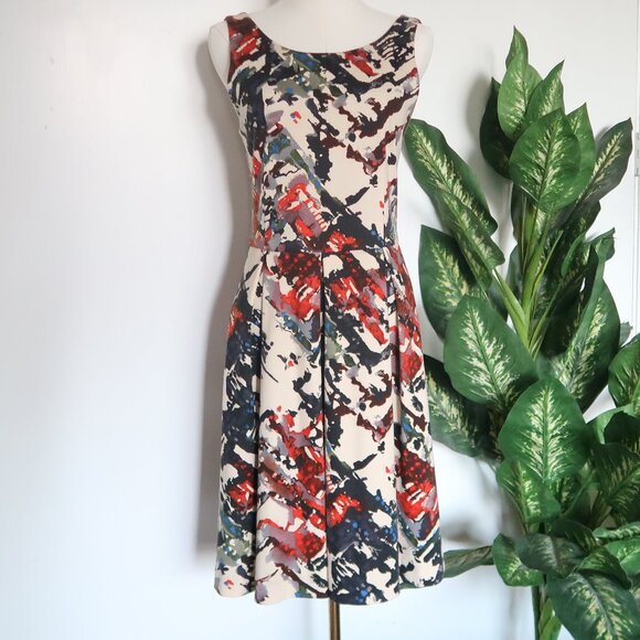 Maeve Anthropologie Artsy Abstract Print Fit & Flare Dress Tencel Stretch S - Picture 3 of 16